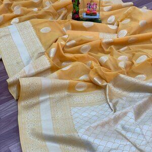 Soft Banarasi Saree in Pastel yellow with Rich Zari Border & Pallu Boutique